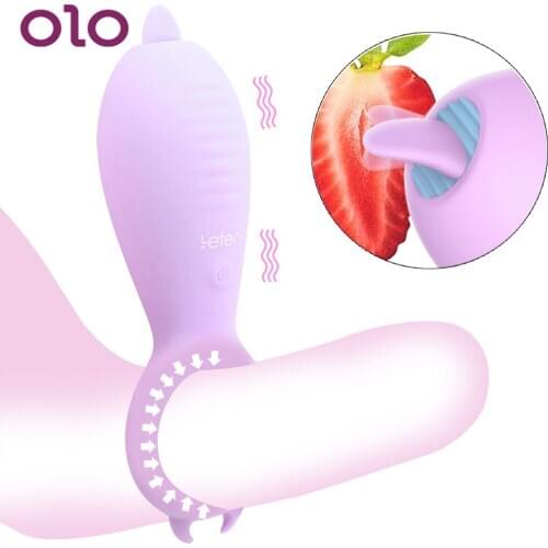 OLO Penis Ring Vibrator Tongue Licking Vibrator 10 Frequency Clitoris Stimulator Vagina Massage Sex Toys for Woman Men Couple