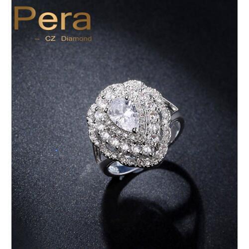 Pera CZ Luxury Bridal Wedding Rings For Women Full Cubic Zirconia Pave Settings Romantic Big Heart Shape Finger Ring R038