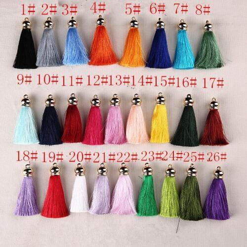 50pcs 70mm Rayon Silk Tassel Gold Color Bead Cap Tassel Fringe Purl Macrame Pendant DIY Jewelry Accessories