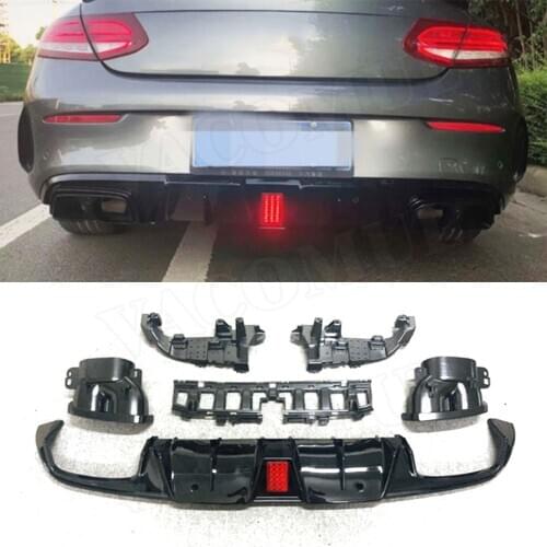 PP Car Rear Bumper Diffuser Lip Spoiler for Mercedes Benz C Class C205 C63 AMG Coupe 2 Door 2015-2019 Diffuser with Exhaust Tips