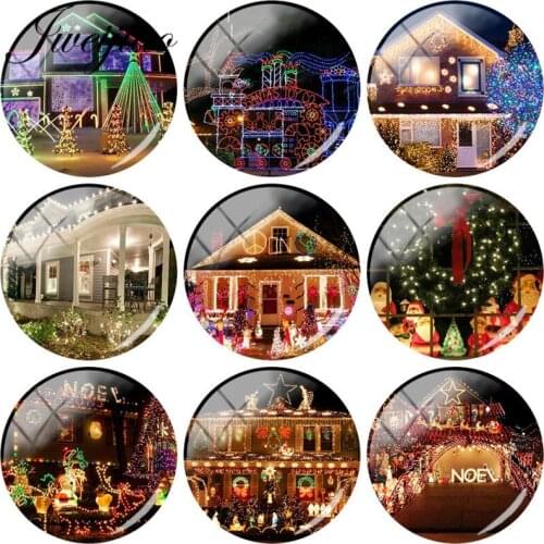 JWEIJIAO 2019 Christmas Lights House Decoration Art Picture DIY Glass Cabochon Photo Dome Demo Flat Back Making Findings