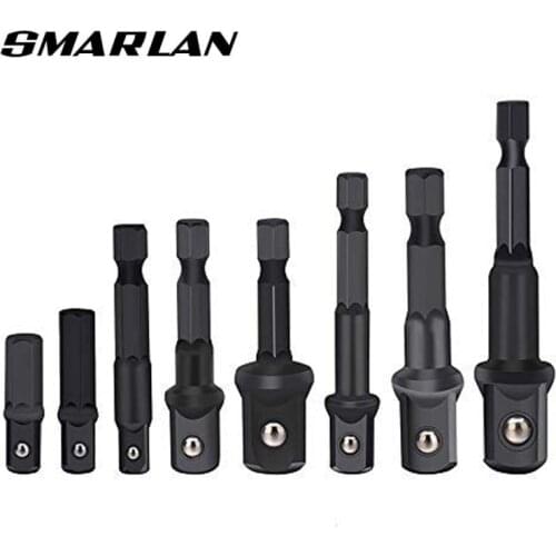 SMARLAN 8pcs Power Drill Sockets Adapter Sets 1/4" 3/8" 1/2" Impact Driver Hex Shank Woodworking Tools Accessories Set
