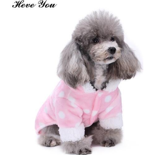Heve You Jumpsuits for Samll Dogs Winter Warm Pet Pajamas Dog Costume Chihuahua Clothes Pink Dot Flannel Puppy Dog Clothing