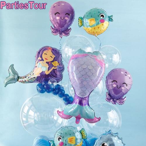 Marine Theme Foil Ballons Fish Balloons Large Sea Animal Balloons Cartoon Fish Balloons Foil Balloons Mermaid Party Decortions