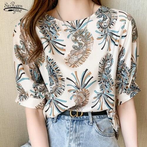2021 Summer Short Sleeve Printing Women Blouse and Tops O Neck Female Clothing Plus Size Loose Floral Women Shirts Blusas 14374