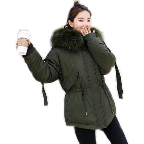 2019 New High Quality Winter Women Jacket Hooded Fur Collar Female Down Cotton Jacket With Belt Thicken Winter Jacket ParkasQ475