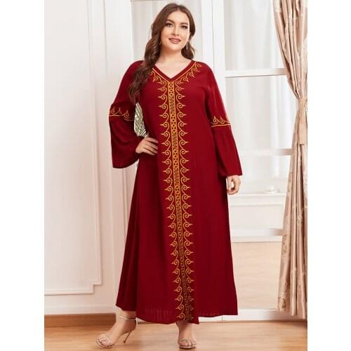 Plus Size 4XL Embrodier Muslim Abaya Dress Women Musulman Abayas Eid Islamic Clothing Dubai Arab Moroccan Kaftan Djellaba Robe