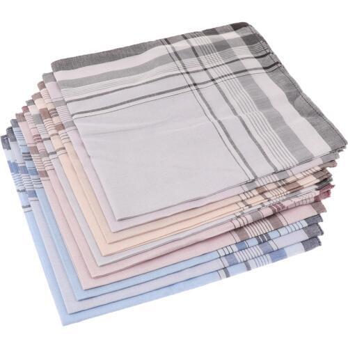 10/12 pcs 100% Cotton Handkerchiefs with Stripe Hankies Gift Set for Women Men Classic Plaid Handkerchief