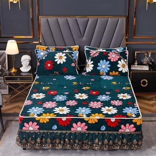 2020 new products Thickened quilted milk down Bed spread Fitted Sheet Pillowcases 2/3 pcs Luxury Lace Princess bedding