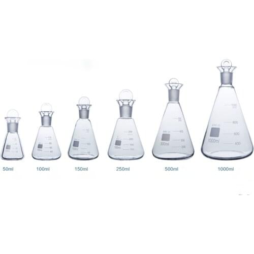 50/100/150/250/500/1000ML G3.3 Borosilicate Glass Iodine Determination Flask With Dull Polish Stopper Conical
