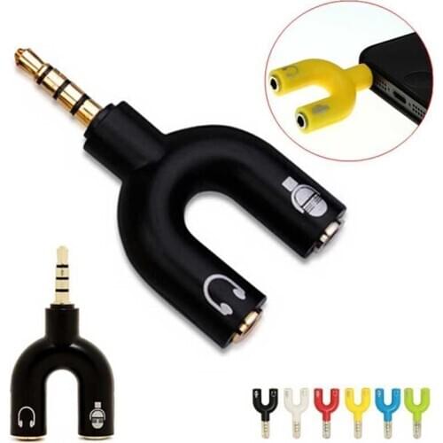 3.5mm U-shape Earphone Adapter Double Jack Adapter Plug Stereo Headphone Splitter For PC/MP3 Smartphone Player Audio Cables