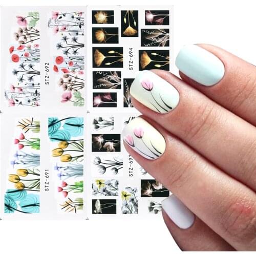 Watercolor Flower Sliders Stickers For Nails Water Transfer Decals Colorful Nail Art Floral Decorations Manicure NFSTZ508-730