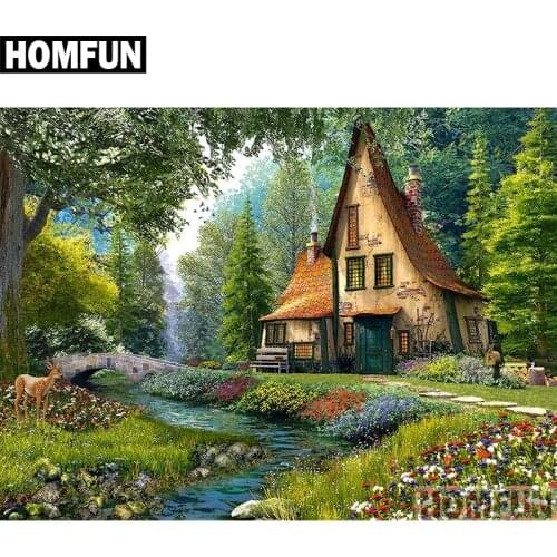 HOMFUN Full Square/Round Drill 5D DIY Diamond Painting "Forest House" Embroidery Cross Stitch 5D Home Decor Gift A03993