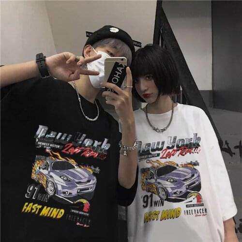 American retro car print T-shirt Gothic female student fashion all-match short-sleeved T-shirt plus size cartoon top