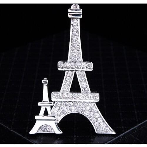 New Fashion Brooches Classical Crystal Rhinestone Eiffel Tower Brooch Charm Collar Clips Scarf Buckle Dress Clothes Accessories