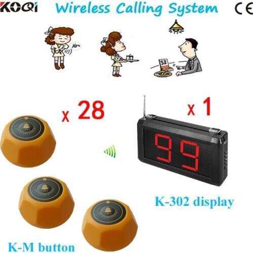 Digital Wireless Caller Paging System K-302 Screen With K-M-Black Customer Buzzer( 1pcs display+ 28pcs call button)