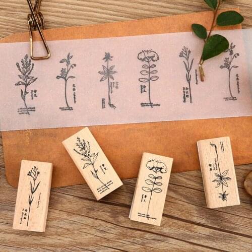 Hand-painted Herbal Series Wooden Stamp Wooden Rubber Stamps for Scrapbooking Handmade Card Diy Stamp Photo Album Craft Gifts