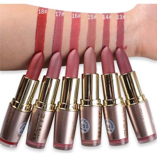 MISS ROSE Lipstick Matte Waterproof Velvet Lip Stick 6 Color Sexy Red Brown Pigments Makeup Matte Lipsticks Beauty Lips #290733