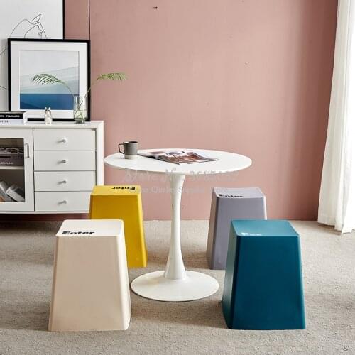 Quality Nordic Plastic Coffee Table for Living Room Pouf Side Table Bedside Ottoman Creative Ins Stool Cube-shape Home Decor