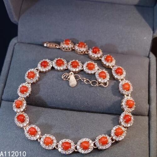 KJJEAXCMY Fine Jewelry 925 Sterling Silver inlaid red coral women hand bracelet vintage support detection