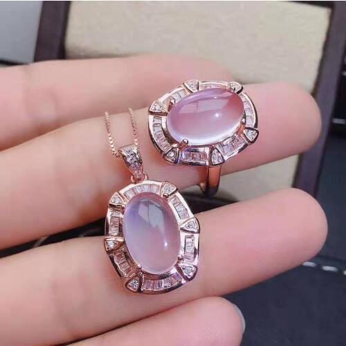 High-quality pink crystal S925 Ring Pendant Necklace Set Xiaoqing new style suitable for young ladies