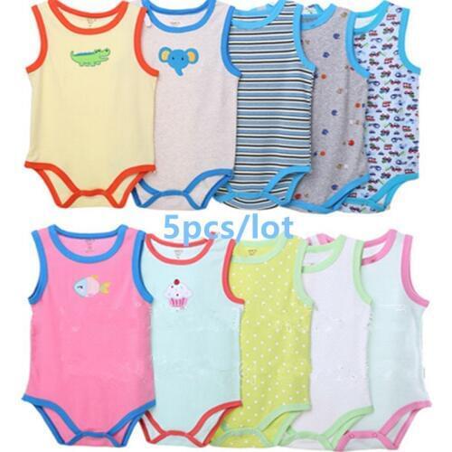 New BABY BODYSUIT 5PCs 100% Cotton Infant Body Vest Clothing Cart Jumpsuit Baby Boy Bodysuit Cartoon Summer roupas de bebe