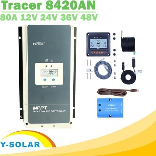 EPever MPPT 80A 12V 24V 36V 48V Solar Charge Controller Backlight LCD Display Max 200V PV Input Common Negative Grounding 8420AN