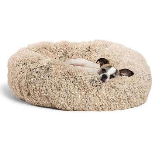 Round Cat Dog Beds House Soft Winter Warm Long Plush Pet Basket Pets Products Cushion Pad Nest Mat Animals Sleeping Kennel