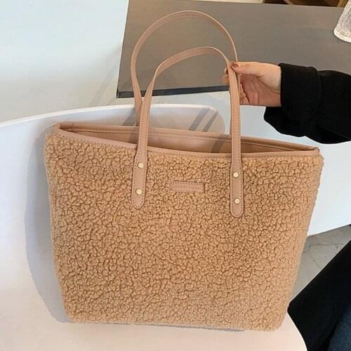 Soft Plush Tote Handbags For Women 2021 Fashion Faux Fur Ladies Top-Handle Shopper Bags Casual Travel Shoulder Bag Female Purse