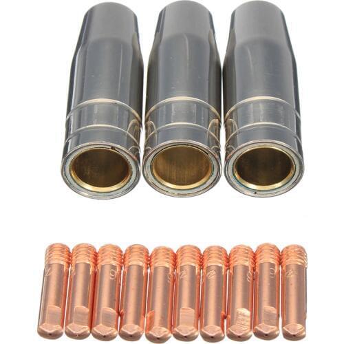 13Pcs CO2 Mig Welding Torch Aircooled MB 15AK Contact Tip Holder Gas Nozzle 0.8mm Welder Shield Shroud Nozzle Tip Kit