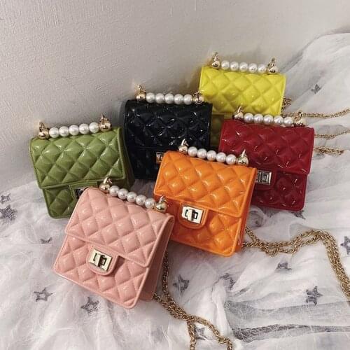 New Jelly Messenger Luxury Bag Solid Color Chains Cross Body Bags Plaid Pearl PVC Flap Sling Bag Sac Main Femme Newest Trends
