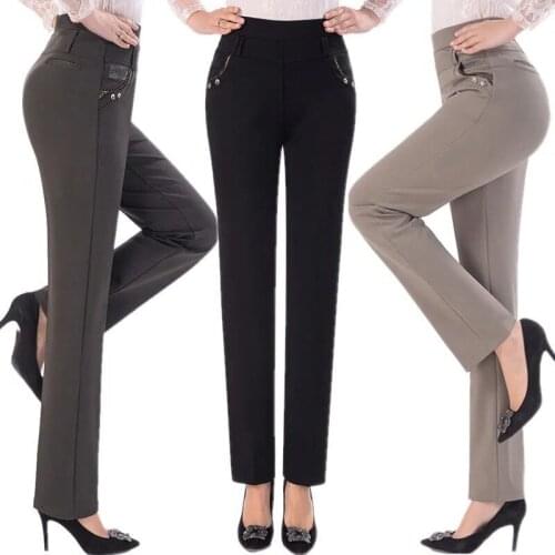 2021 New Elastic High-waist Pants Autumn Middle-aged Female Straight Pants Black Oversize Women Trousers Summer Casual Pants
