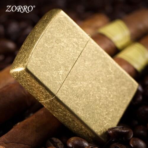 Zorro original copper knurled glossy classic retro kerosene lighter personality windproof ancient silver mens smoking gift