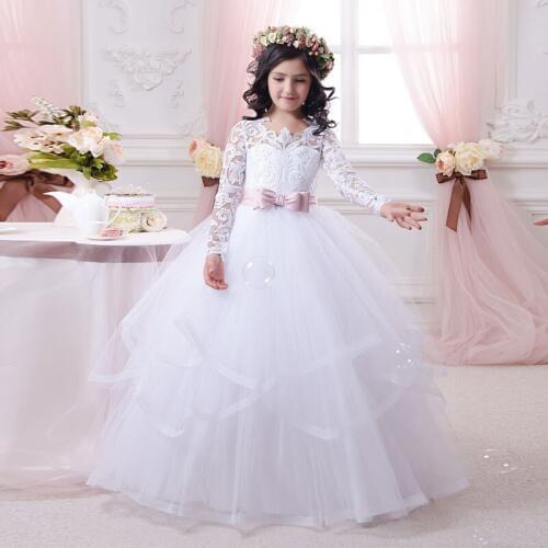 First Communion Dresses Long Sleeves Kids Gowns Vestido Menina Long Flower Girls Dresses Fantasia infantil Party Dress for Girls