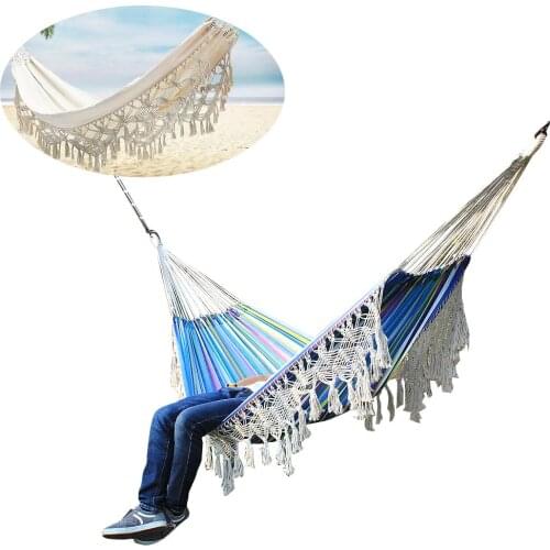 Portable Hammock Garden Sleeping Bed Boho Style Tassel Hammock for Indoor Outdoor Camping