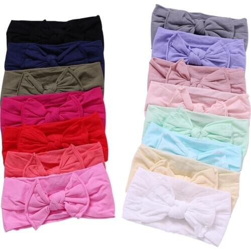 15pcs/lot Topknot Bows Baby Headband Soft Nylon Baby Girl Headbands Bow Infant Hair Accessories Turban 15 Colors JFNY086