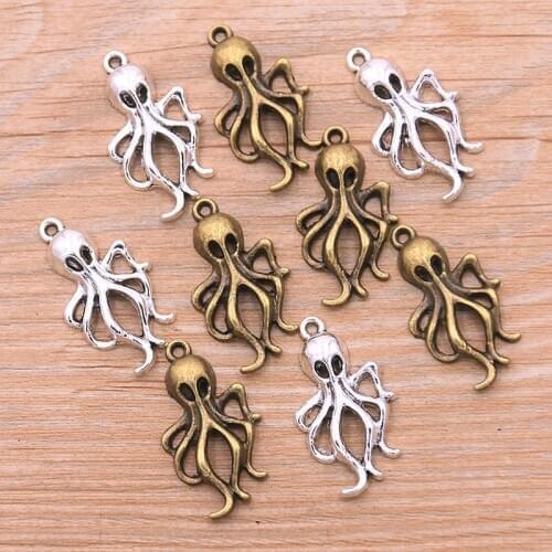 PULCHRITUDE 20PCS 17*31mm New Product Two Color Octopus Squid Charms Animal Pendant For DIY Jewelry Metal Alloy Jewelry Marking