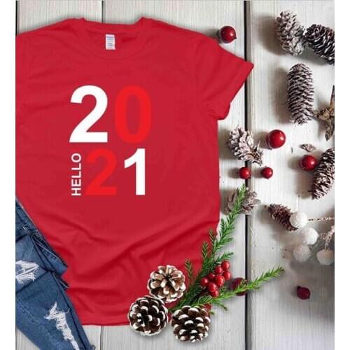Hello 2021Happy New year Shirt Unisex color printing pattern 100% cotton Tshirt O Neck Shirt Short Sleeve Girl Top Tee Harajuku