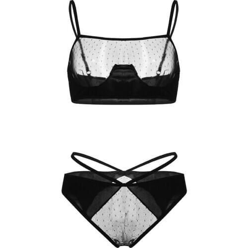 Mesh Lace Underwear Plus Size Black Lingerie Bra Underpant Set Babydoll Sleepwear Underwear Femme lenceria erotica mujer sexi