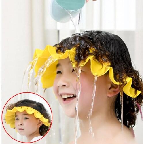 Baby Supplies 7*39CM Shampoo Hat Hair Shield Cap Waterproof Adjustable TPE Bathing Shower Cap 4Color 1Pcs