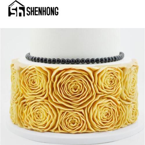 SHENHONG Ruffle Petal Silicone Fondant Cake Mold DIY Birthday Peony Flower Pattern Paste Sugar Craft Border Decorating Mould