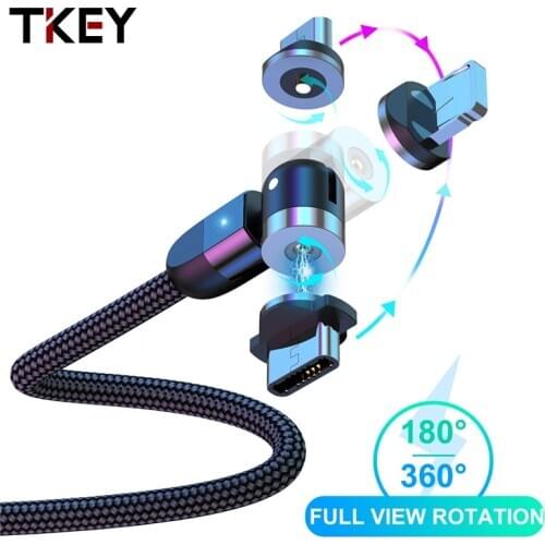 TKEY Magnetic Micro USB Cable For Xiaomi MI 10 Pro 540 Degree Magnet Charger For iPhone Samsung Huawei Type C 2m Charging Cord