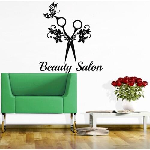 Beauty Salon Wall Decals Scissors Hair Style Design Beauty Shop Vinyl Wall Decal Waterproof Beauty Salon Decoration Mural Z755