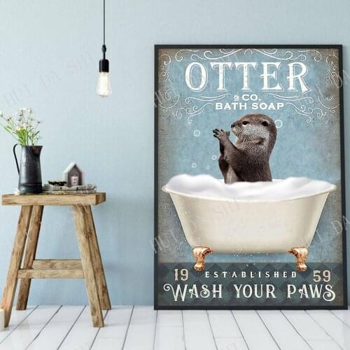 Otter & co. Bath Soap Wash Your Paws Poster, Otter Art Print, Otter Lover Gift, Love Animal Canvas, Quick To Ship