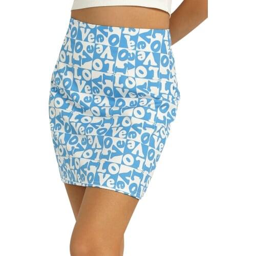 Womens A-Line Summer Casual Mini Skirt, Trendy Love Letter Print High Waist Zip Up Pencil Skirt