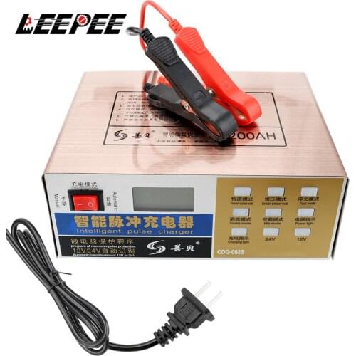 LEEPEE 110V/220V Digital LCD Display Intelligent Pulse Repair Battery Charger US/EU Plug Full Automatic Car Battery Charger