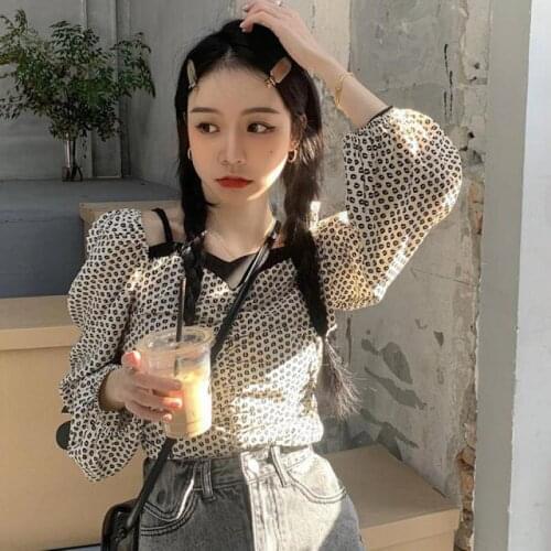 Women Elegant Floral Long Sleeve Blouses Shirts Fashion V-Neck Spaghetti Strap Tops Ladies Casual Streetwear Blouse