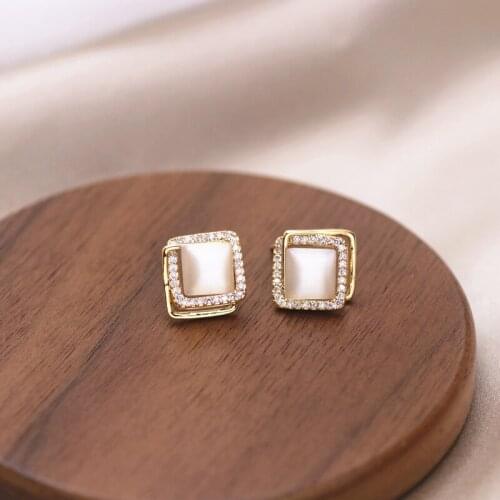 New Fashion Sparking Geometric Squares Opal Earrings for Women Personality Cubic Zircon Ear Stud Korean Earrings Jewelry Gifts
