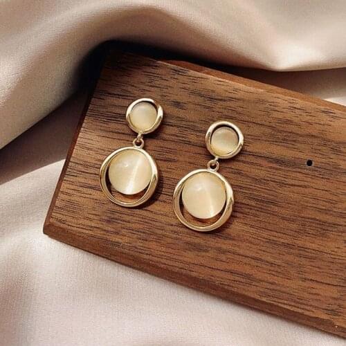 New Opal Stone Geometry Round Small Earrings For Women Piercing Ear Jewelry Korean Female Hanging Earring Lovely kolczyki Gift