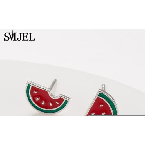 SMJEL Cute Watermelon Earrings for Women 925 Sterling Silver Fruit Triangle Stud Earring Fashion Jewelry Silver pendientes mujer